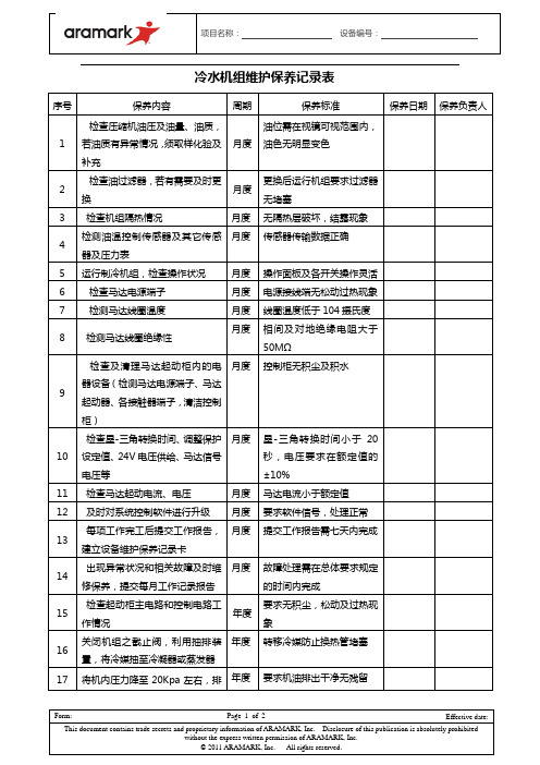 制冷机组月度保养记录