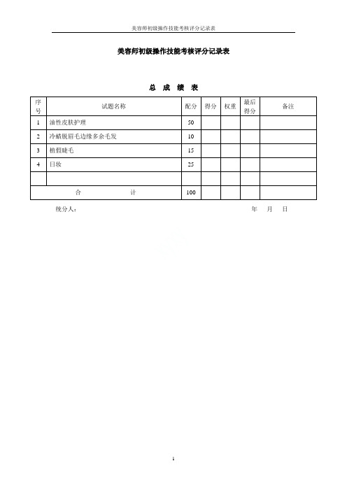 美容师初级操作技能考核评分记录表