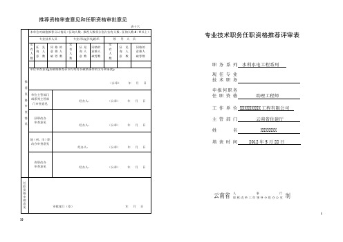 水利水电助理工程师评选申请表2