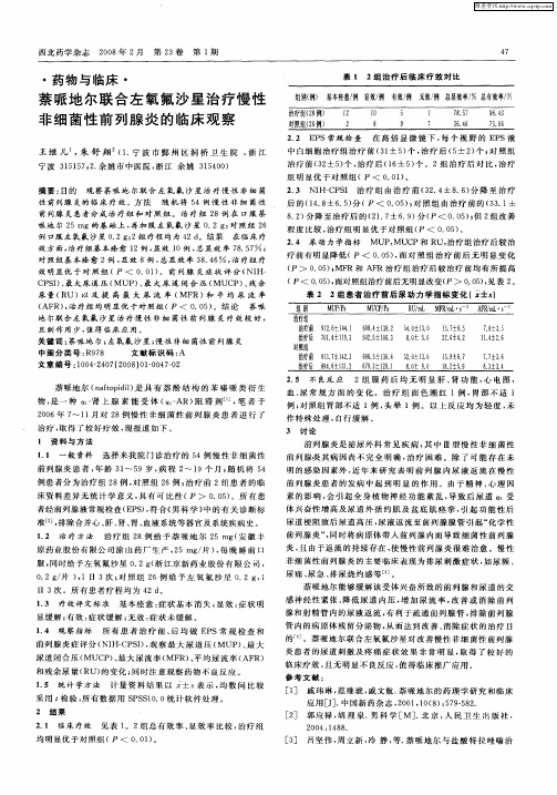 萘哌地尔联合左氧氟沙星治疗慢性非细菌性前列腺炎的临床观察