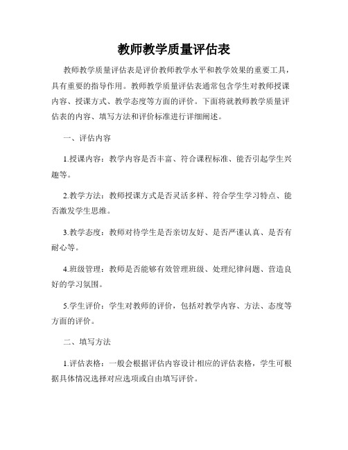 教师教学质量评估表