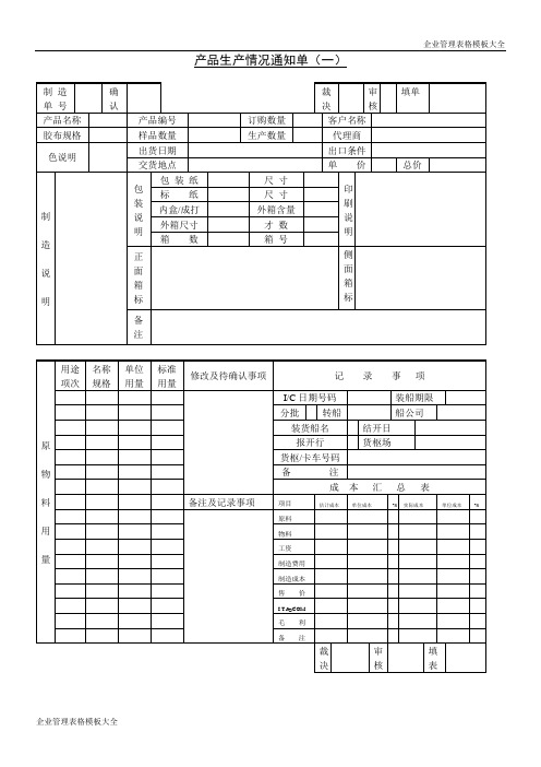 产品生产情况通知单(一)模板