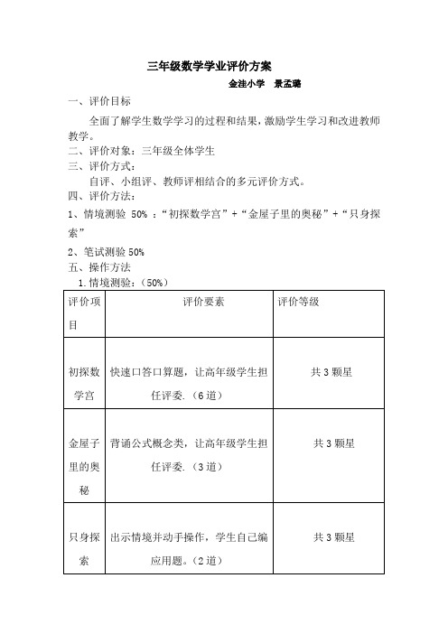 (完整版)三年级数学学业测评方案、总结