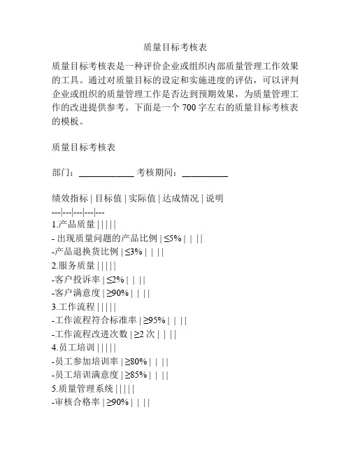 质量目标考核表