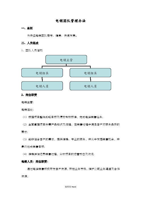 电销团队管理办法最新版本