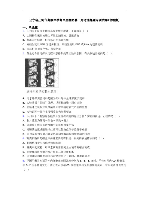 辽宁省庄河市高级中学高中生物必修一月考选择题专项试卷(含答案)