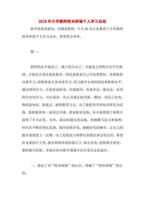 2019年小学教师校本研修个人学习总结