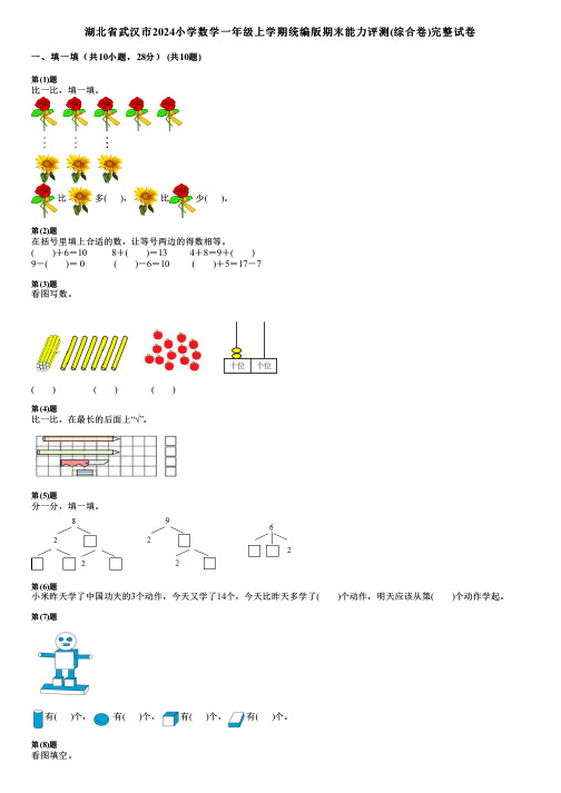 湖北省武汉市2024小学数学一年级上学期统编版期末能力评测(综合卷)完整试卷