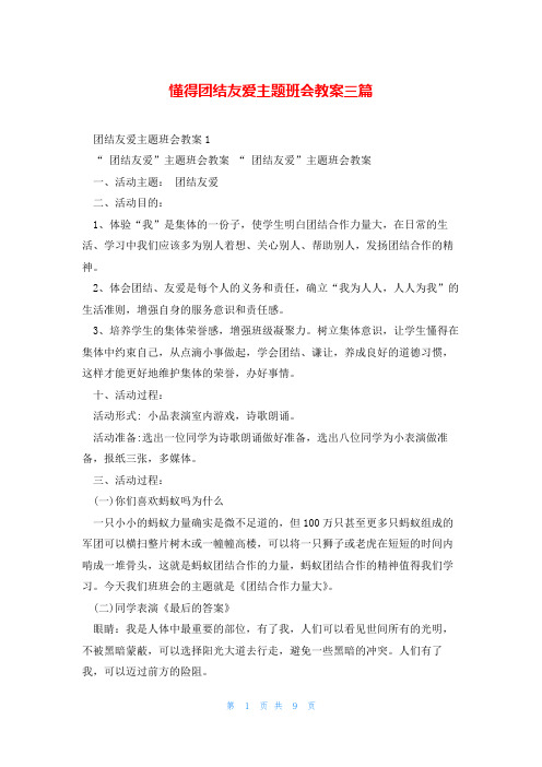 懂得团结友爱主题班会教案三篇