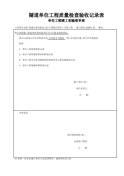 隧道单位工程质量检查验收记录表范本