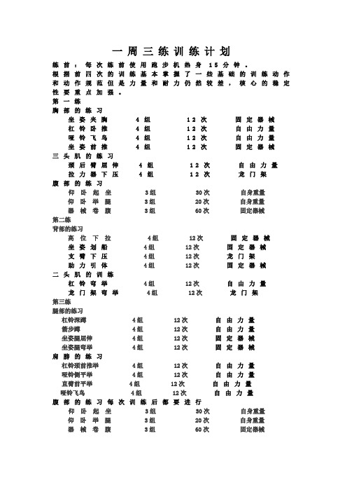 一周三练训练计划