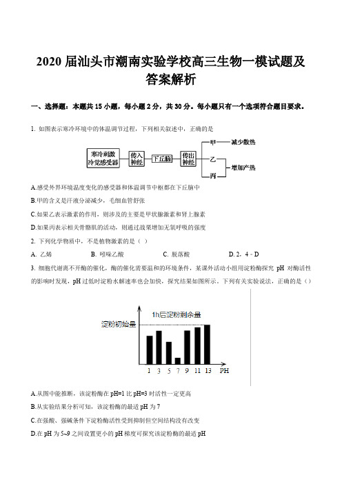 2020届汕头市潮南实验学校高三生物一模试题及答案解析