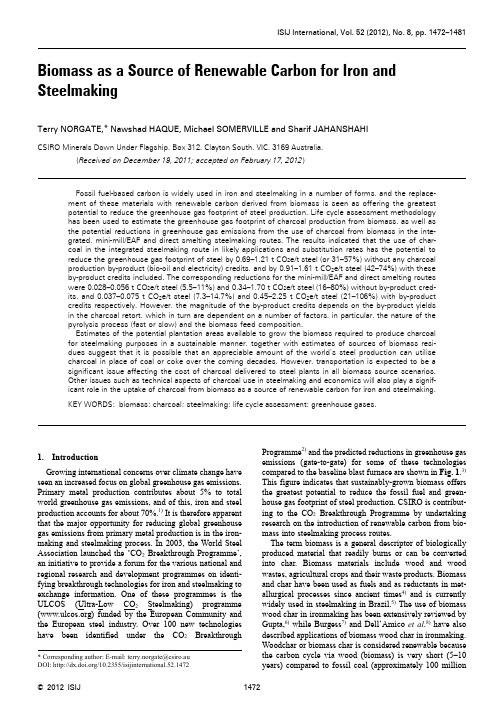 Biomass as a Source of Renewable Carbon for Iron and Steelmaking -澳大利亚