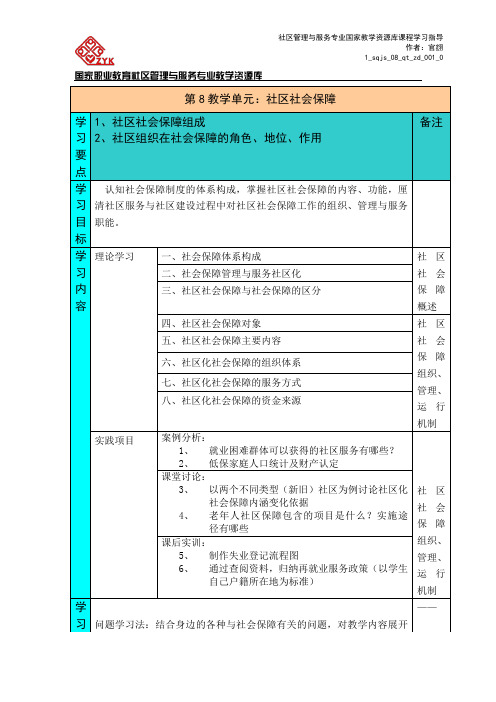 《社区社会保障》单元学习指导(精)