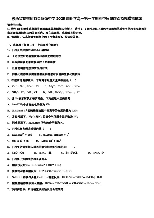 陕西省榆林府谷县麻镇中学2025届化学高一第一学期期中质量跟踪监视模拟试题含解析