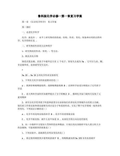 鲁科版化学必修一第一章复习学案