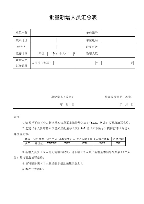 批量新增人员汇总表【模板】