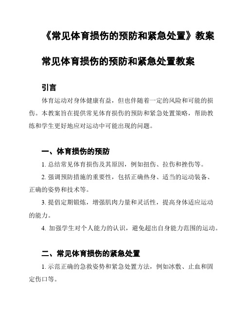 《常见体育损伤的预防和紧急处置》教案