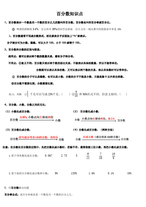 六年级下册数学-百分数(一)知识点总结全国通用