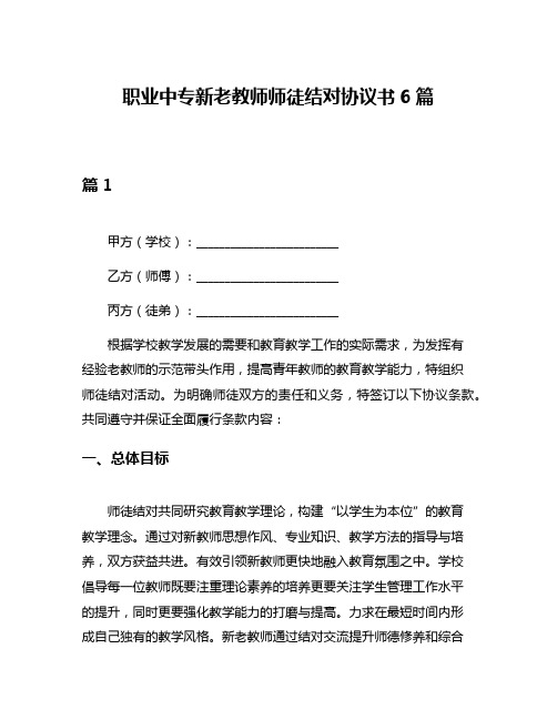 职业中专新老教师师徒结对协议书6篇