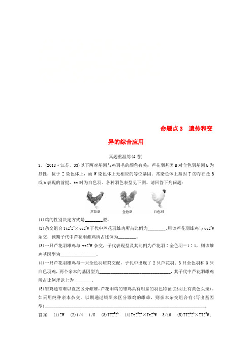 (江苏专用)2019高考生物二轮复习 非选择题冲击高分规范练 命题点3 遗传和变异的综合应用