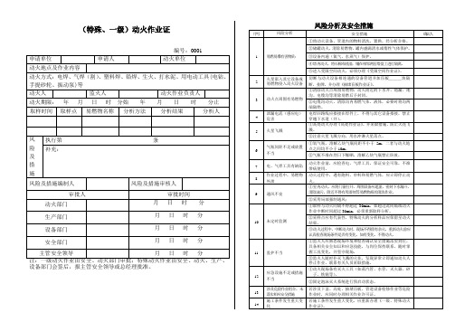 特殊、一级、二级动火作业证