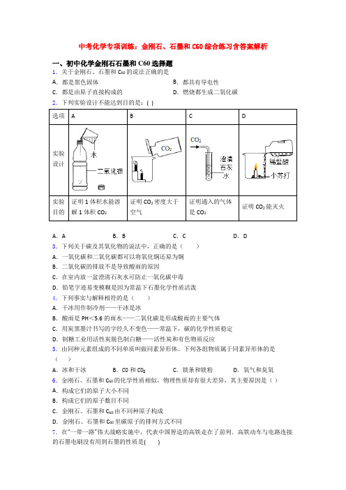 中考化学专项训练：金刚石、石墨和C60综合练习含答案解析