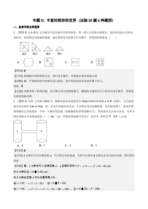 中考数学考点大串讲(北师大版)：专题01 丰富的图形的世界必刷压轴30题(解析版)