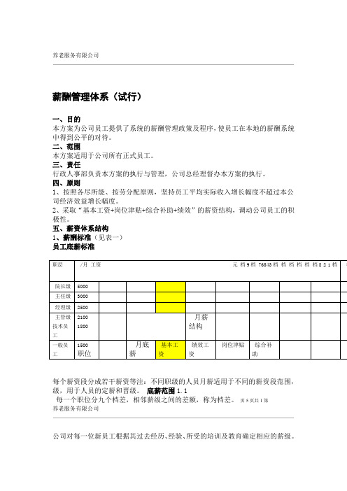 养老院薪酬管理体系--