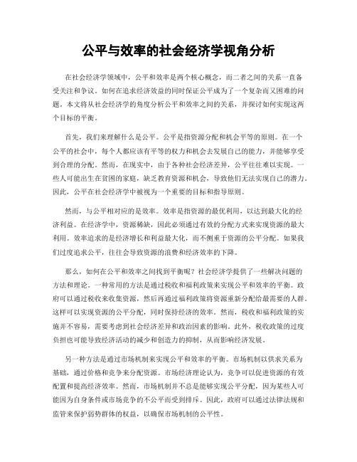 公平与效率的社会经济学视角分析