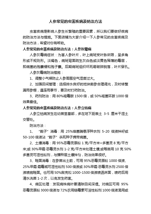 人参常见的虫害疾病及防治方法