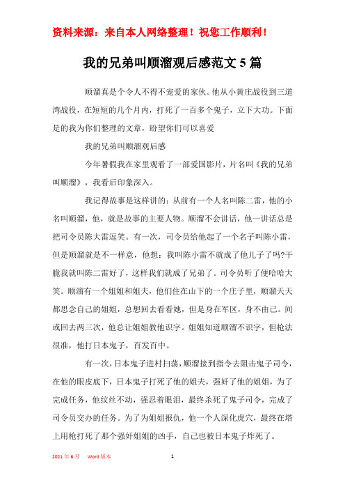 我的兄弟叫顺溜观后感范文5篇