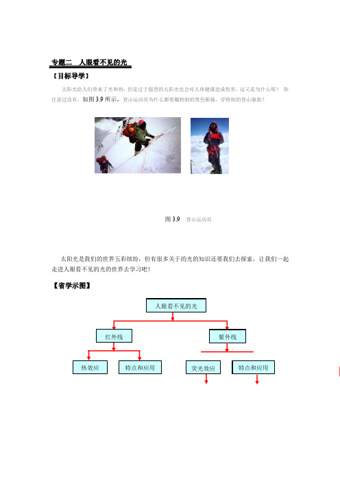 苏科版初中物理八年级上册 3.2   人眼看不见的光  导学案 