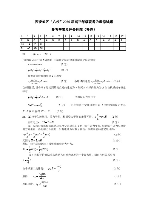 2020届西安地区八校联考第二次理综参考答案(补)