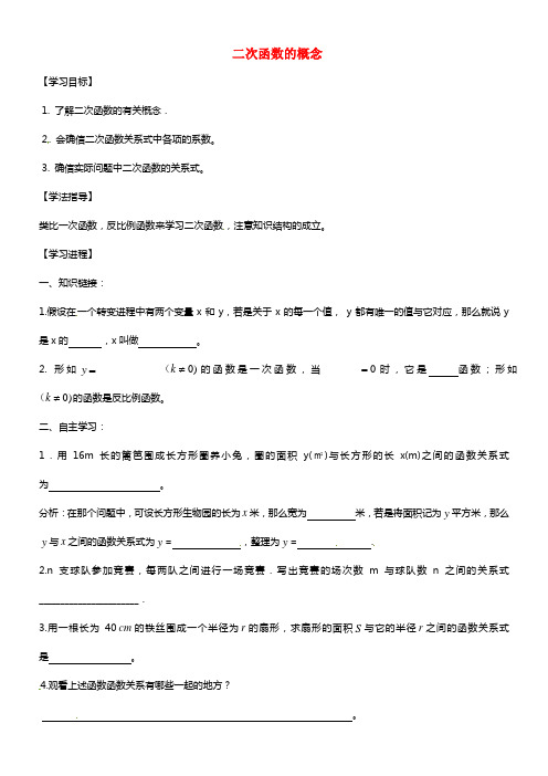 九年级数学上册 22.1.1 二次函数的概念导学案