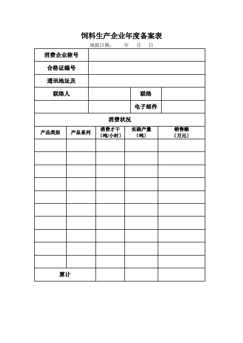 饲料生产企业年度备案表