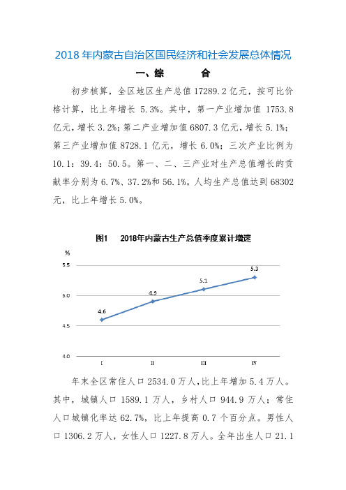 2018年内蒙古自治区国民经济和社会发展总体情况