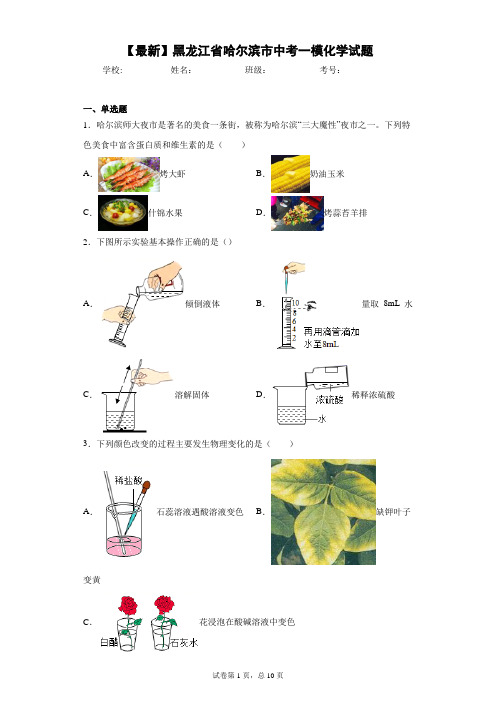 2021年黑龙江省哈尔滨市中考一模化学试题 答案和解析