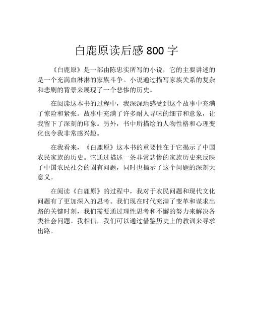 白鹿原读后感800字