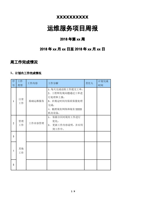 xxx运维服务周报2018年第xx周