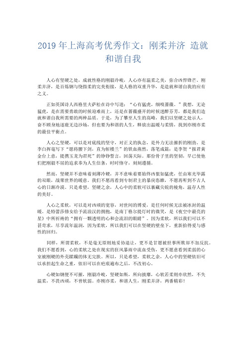 高中作文 2019年上海高考优秀作文:刚柔并济 造就和谐自我-精品
