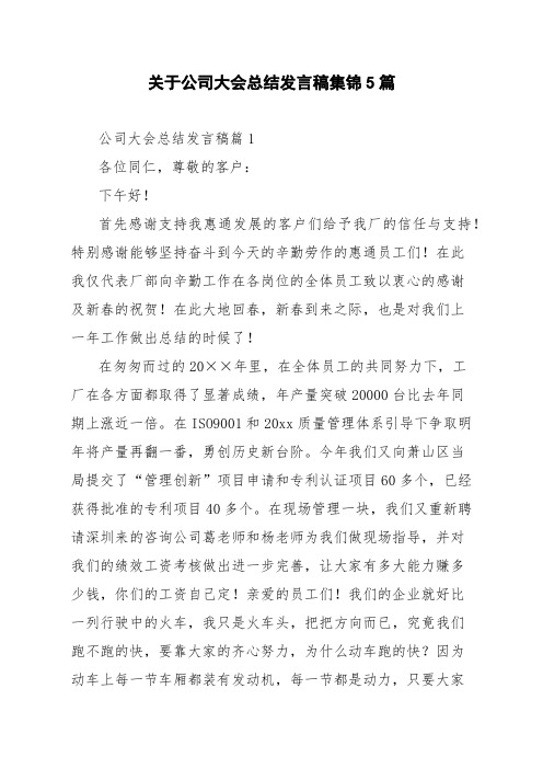 关于公司大会总结发言稿集锦5篇