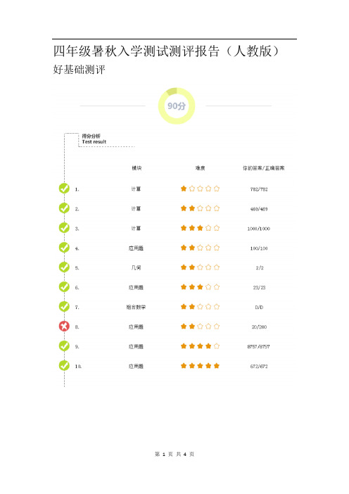四年级暑秋入学测试测评报告-人教