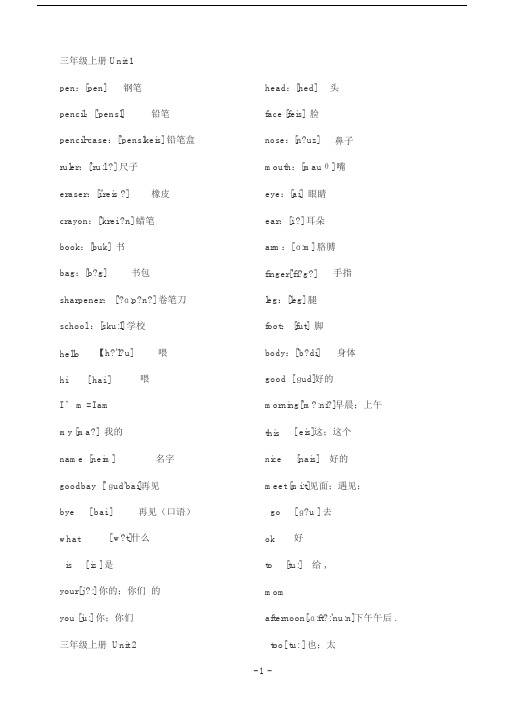 人教版小学英语单词表(带音标)