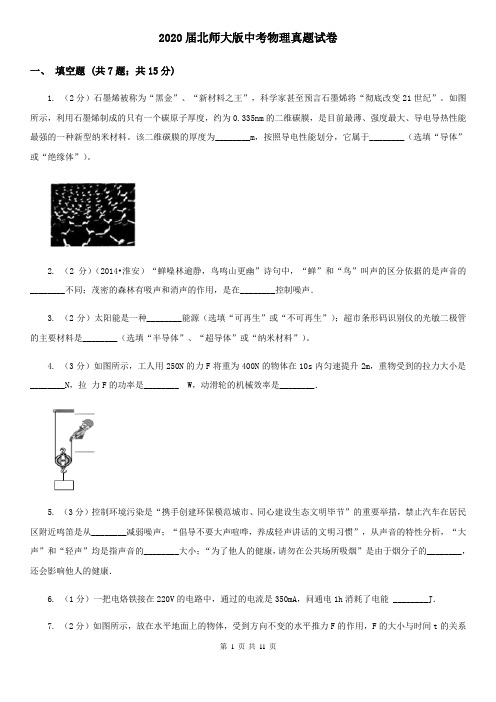 2020届北师大版中考物理真题试卷