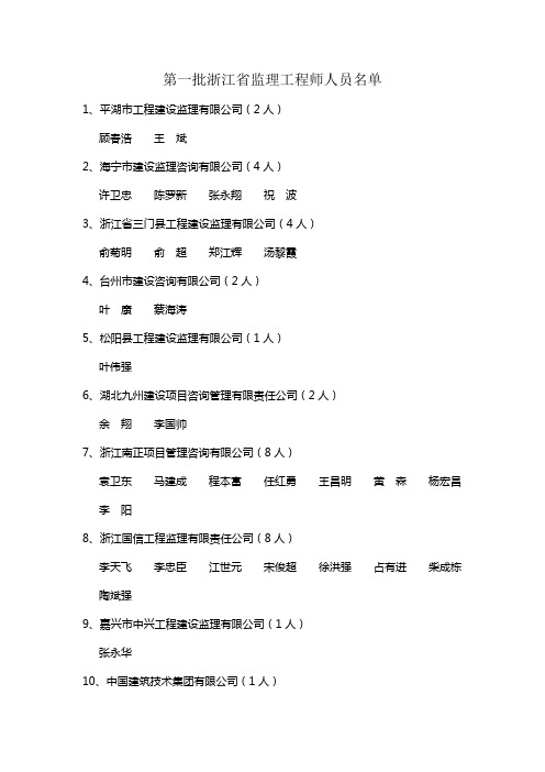 第一批浙江省监理工程师人员名单