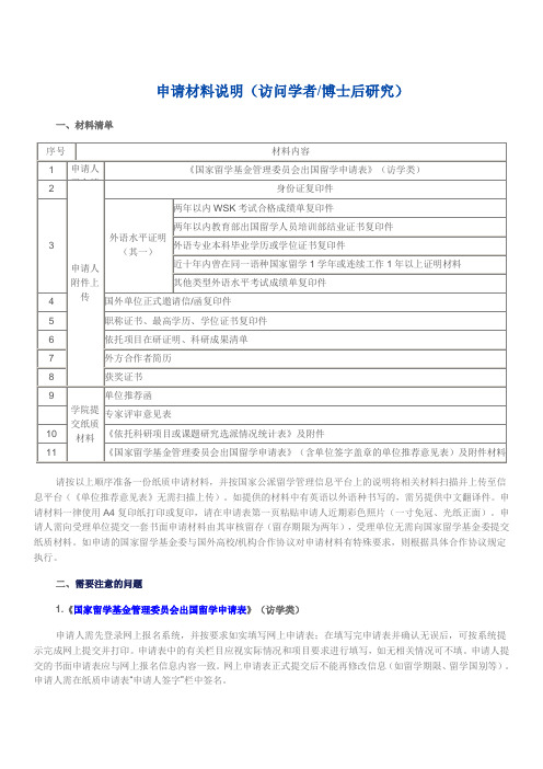 申请材料说明(访问学者博士后研究).doc