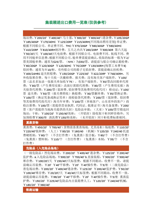 集装箱进出口费用一览表(雷志阳——仅供参考)