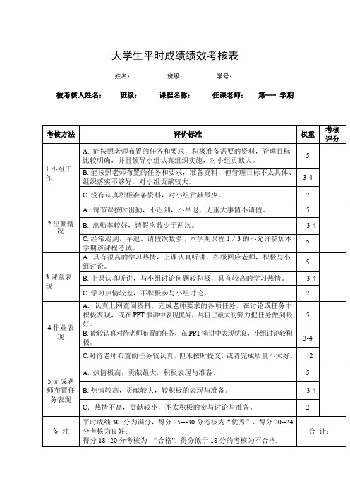 大学生平时成绩考核表