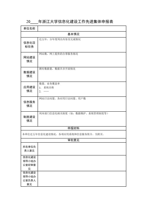 20 年浙江大学信息化建设工作先进集体申报表